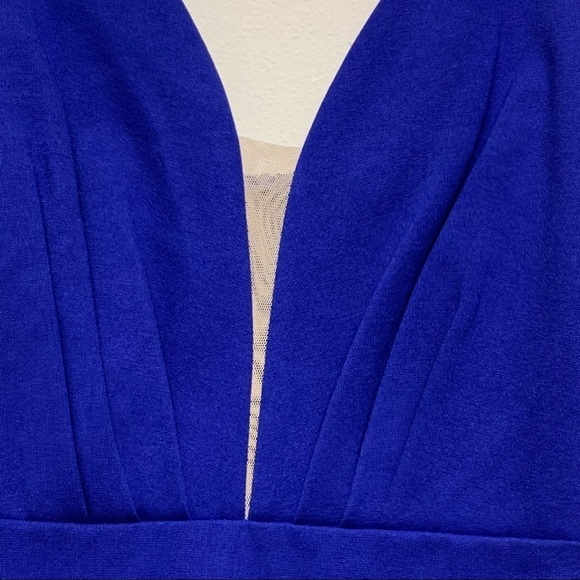 Cefian |Size Large|Blue Deep V Spaghetti Strap Front Mesh Detail Midi Dress NWOT - Picture 5 of 10